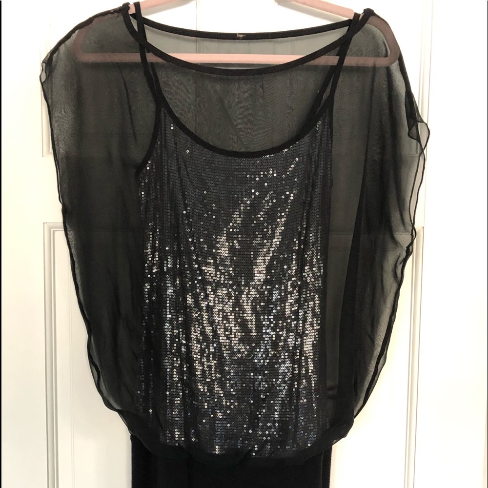 Designer dress built in sheer overlay- EUC